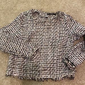 ZARA TWEED PEARL SLEEVE SWEATER!